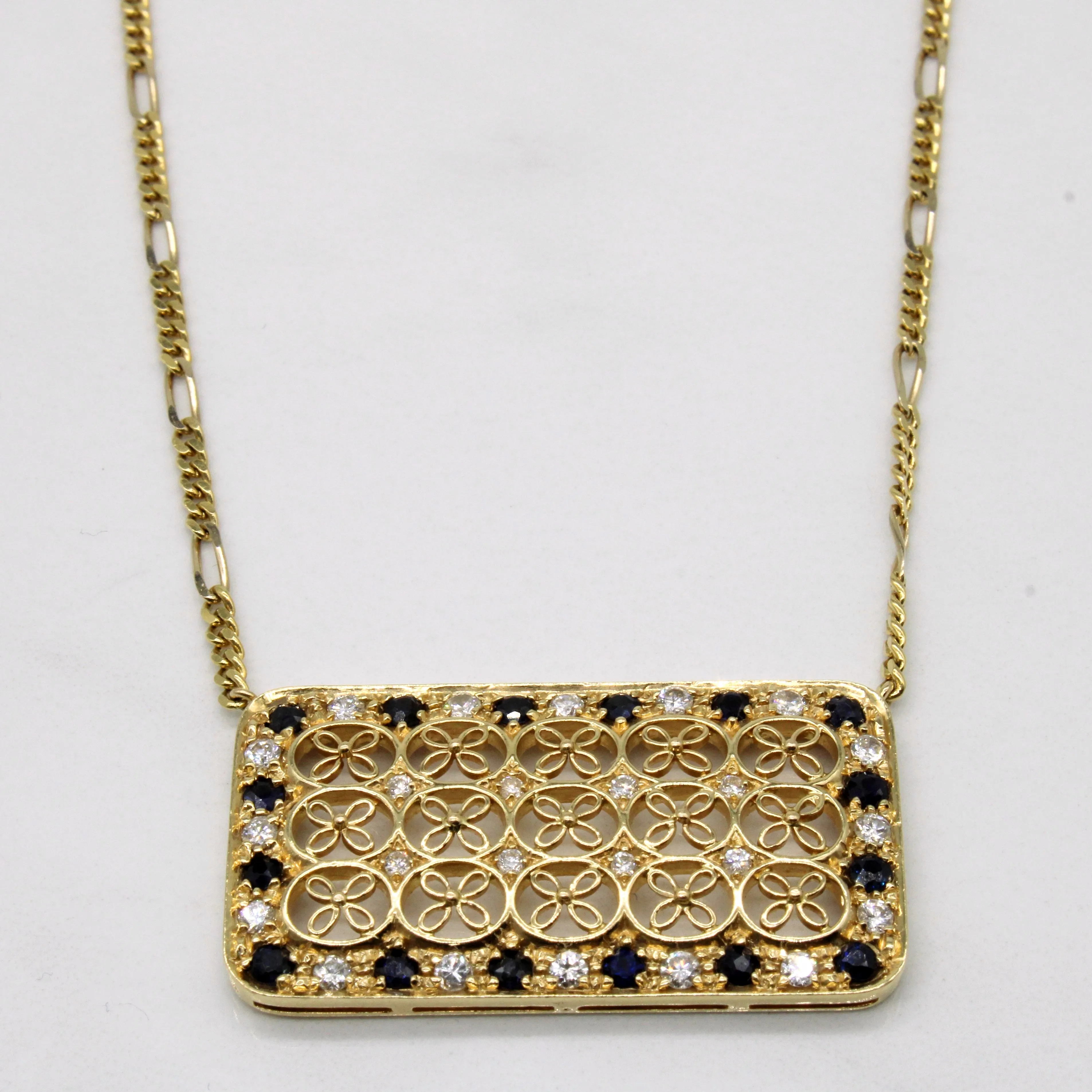 Enchanted Edge Sapphire & Diamond Lattice Plate Necklace | 1.10ctw, 0.56ctw | 15" |