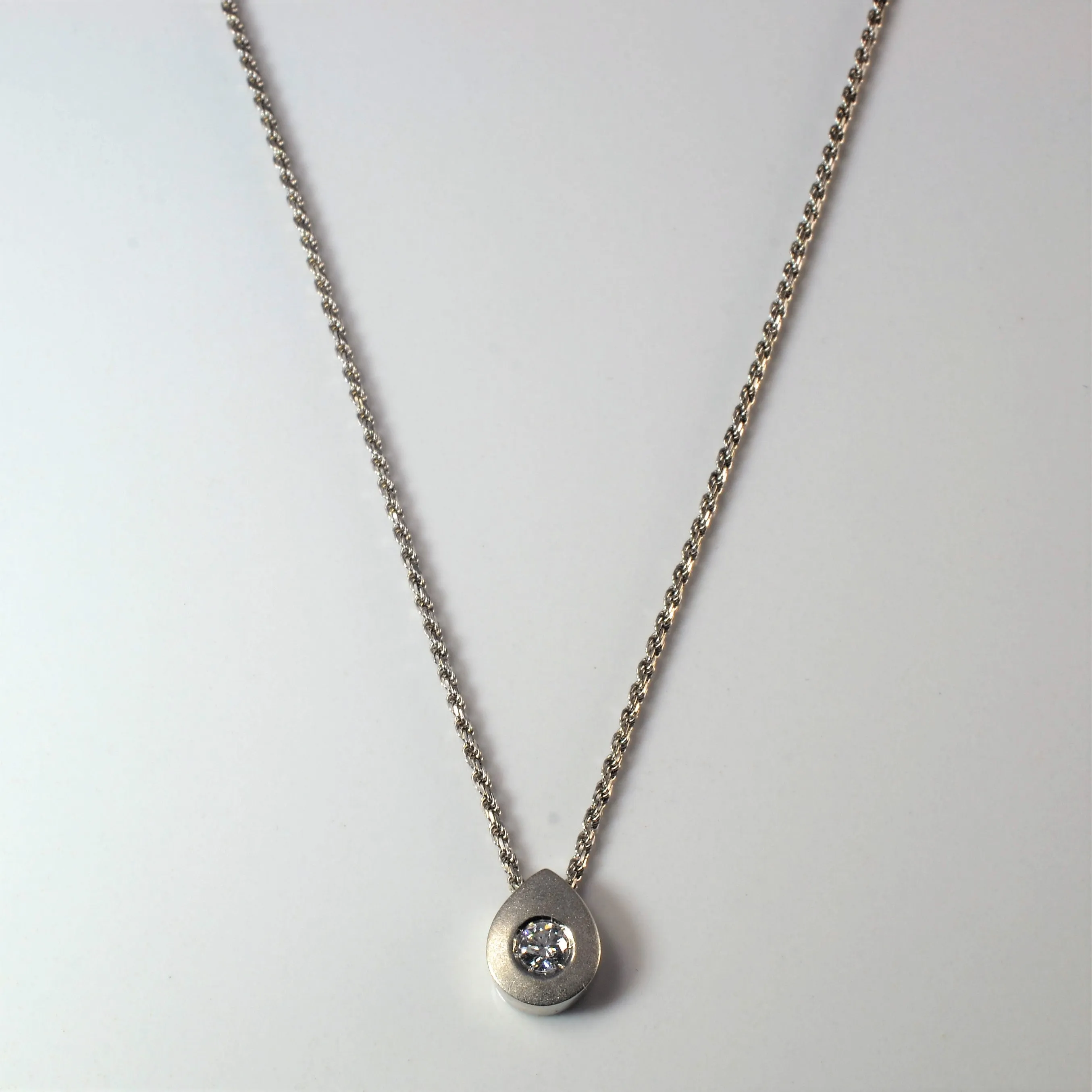 Satin Finish Diamond Tear Drop Necklace | 0.22ct | 16" | Stylish Finish