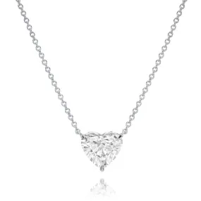 Sterling Silver CZ Heart Necklace Evening Party Neutral Design Adornment