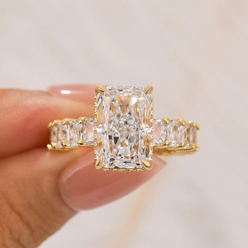 5.0Ct Radiant Cut Hidden Halo Luxe Engagement Ring In Sterling Silver Perfect Match