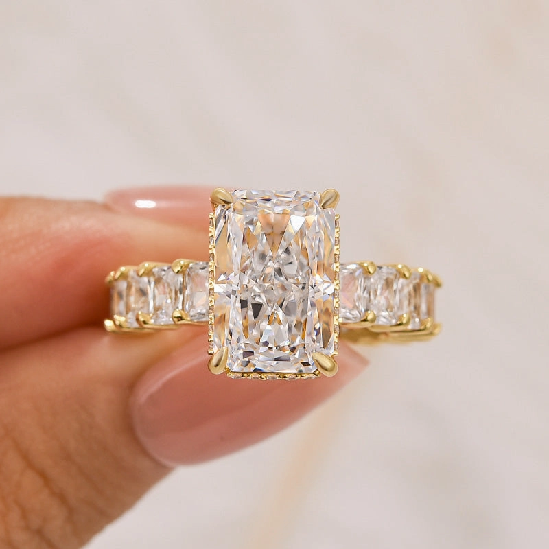 5.0Ct Radiant Cut Hidden Halo Luxe Engagement Ring In Sterling Silver Crisp Finish Trend Look