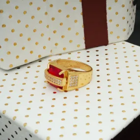 Artisan Ornament Luxury Accent Freemen Square Red with AD Stone Golden Ring  - FMRI01