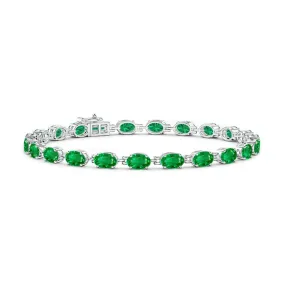 Vivid Accent Lively Feature 9.2 CT. Classic Oval Emerald Tennis Bracelet