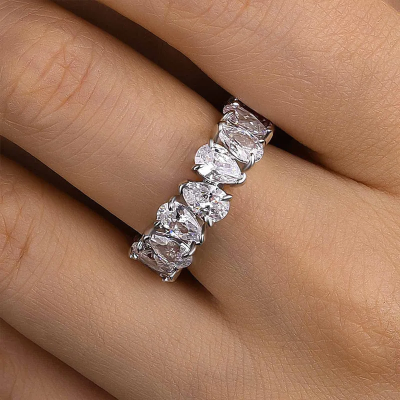 Gift Choice Louily Special Full Pear Cut Women's Wedding Band In Sterling Silver