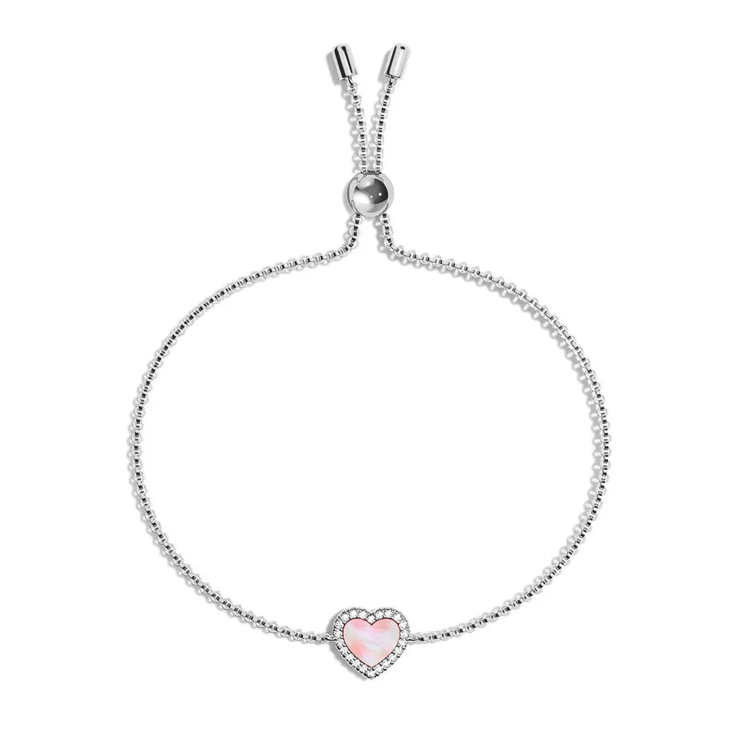 Alluring Accent Pink Mother of Pearl & Moissanite Heart Bracelet
