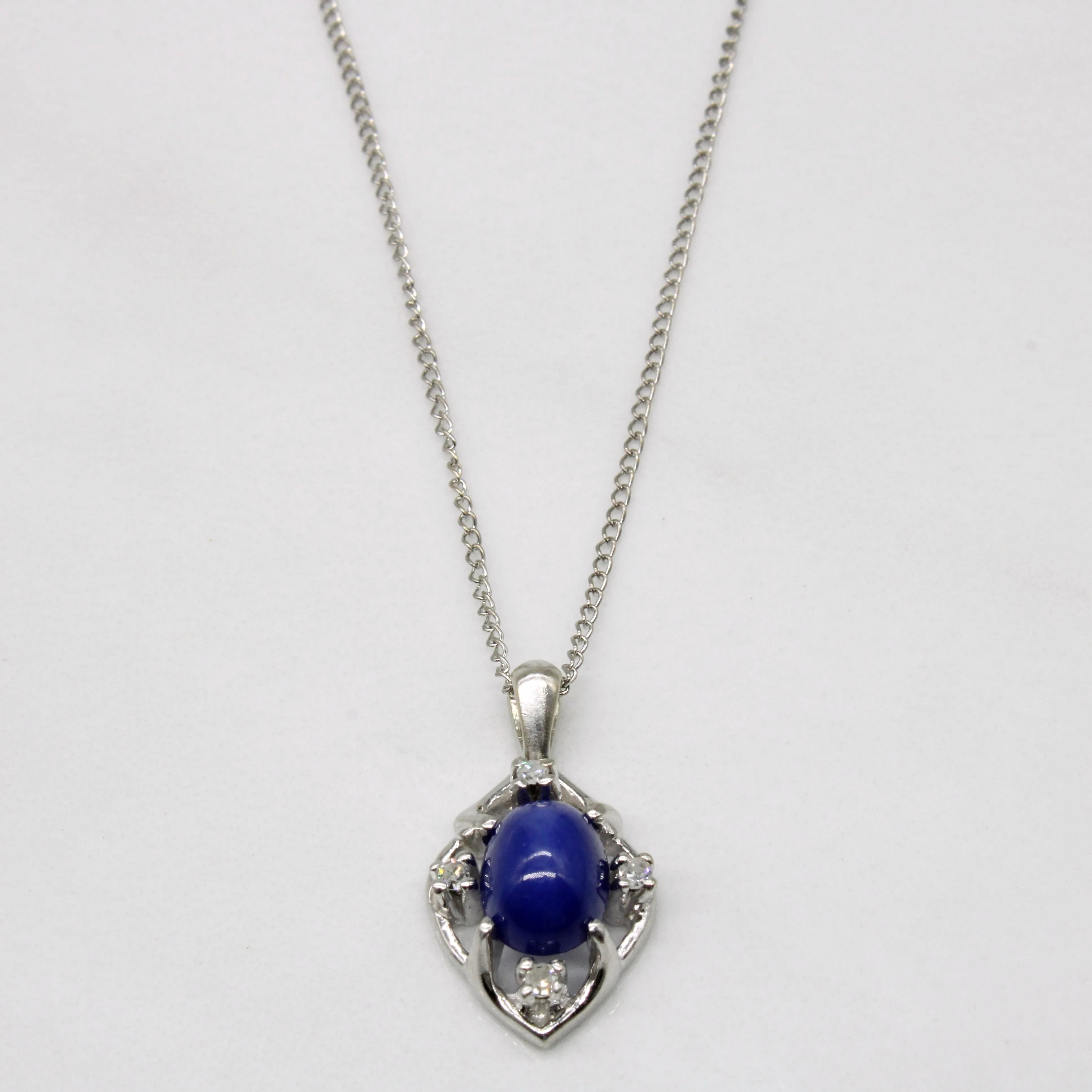 Synthetic Star Sapphire & Diamond Necklace | 1.92ct, 0.04ctw | 18" | Shiny Details