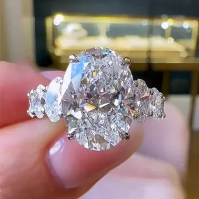 Gift For All Louily Luxury Crushed Ice Oval Cut Seven Stone Engagement Ring