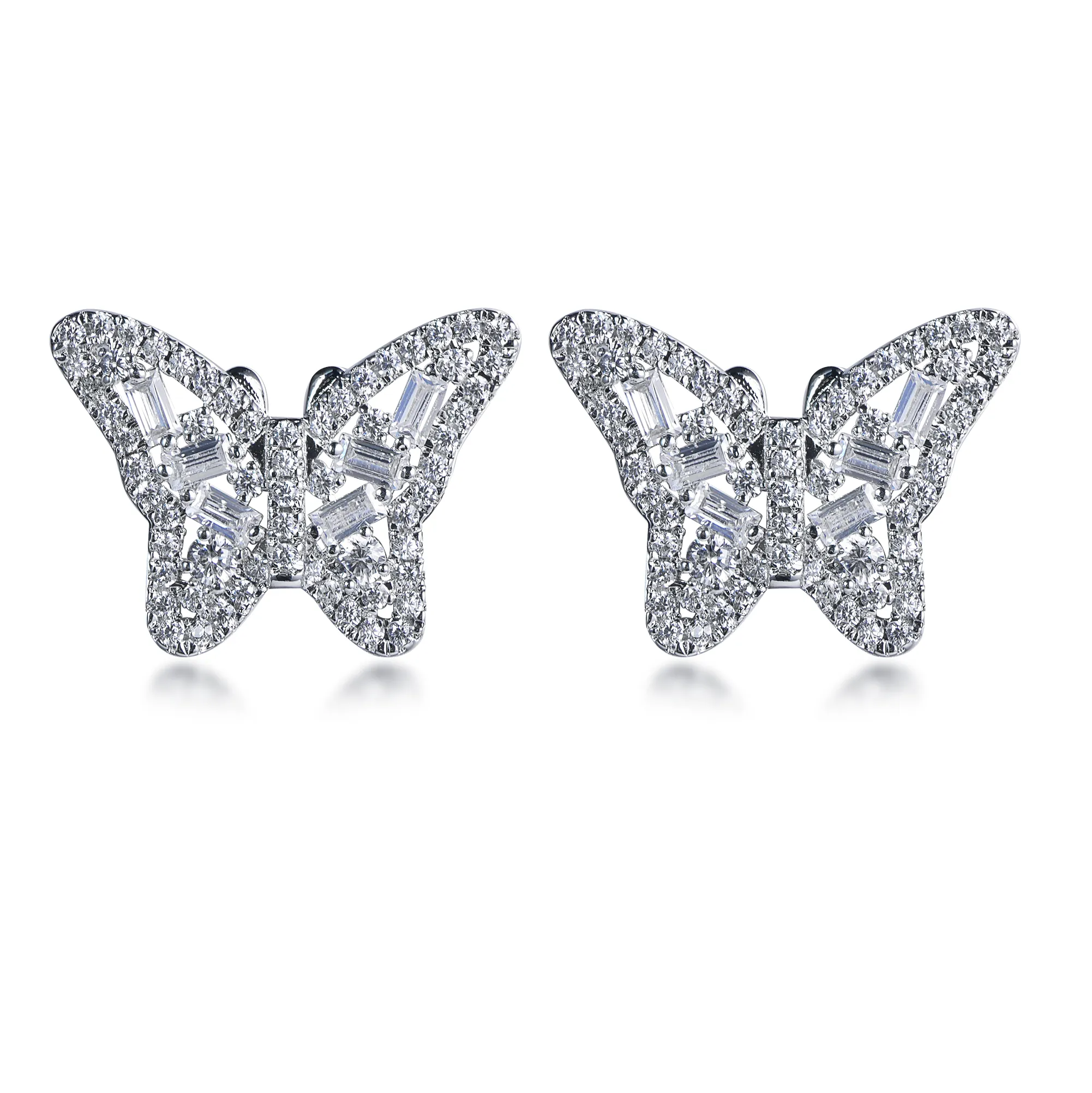 Lovely Decoration Modern Embellishment Sterling Silver Butterfly CZ Stud Earrings