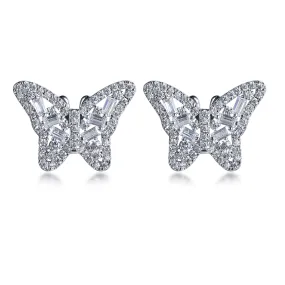 Lovely Decoration Modern Embellishment Sterling Silver Butterfly CZ Stud Earrings