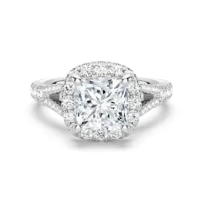 Fashionable Expression Princess Cut Split Shank Moissanite Halo Engagement Ring
