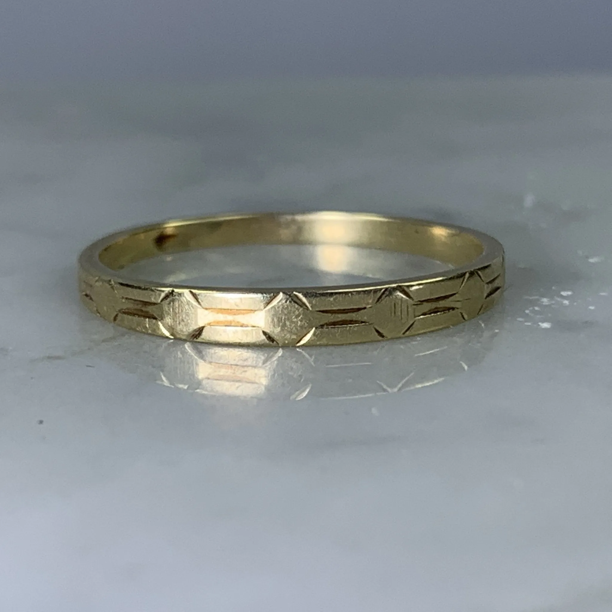 Body Adornment Art Deco Yellow Gold Wedding Band by Kaynar. Perfect Wedding Ring, Thumb Ring or Stacking Band.