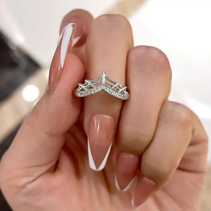 Classic Sparkle Versatile Accent Louily Unique Cobweb Design Round Cut Wedding Band In Sterling Silver