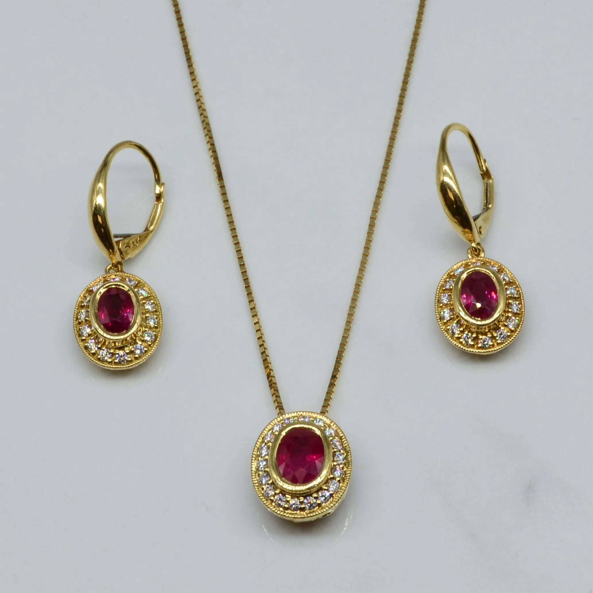18k Yellow Gold Ruby & Diamond Halo Set | 1.96ctw, 0.47ctw | 18" | Party Ready