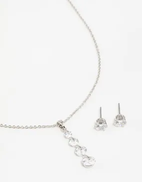 Graceful Edge Night Glam Silver Cubic Zirconia Necklace & Earrings Set