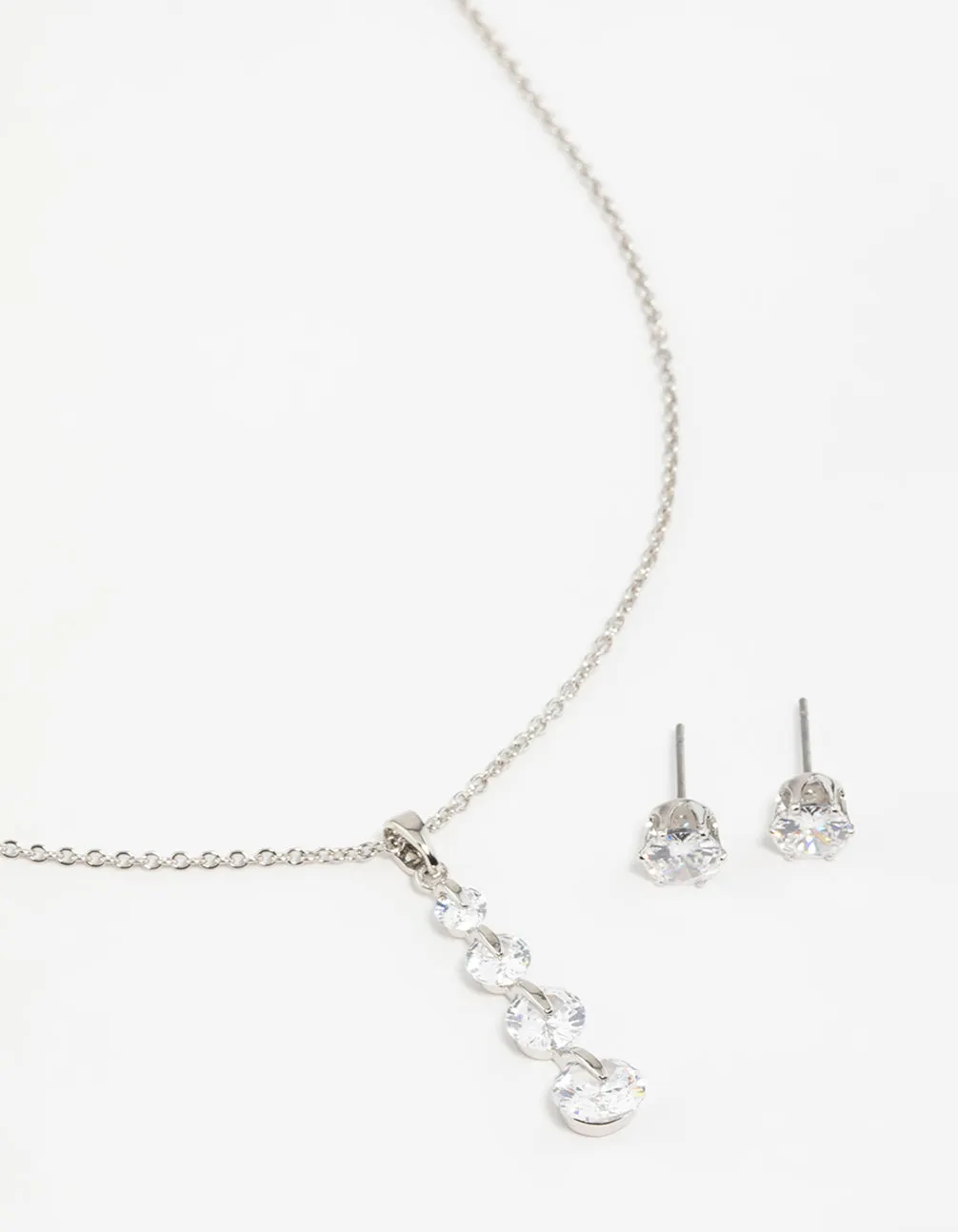 Graceful Edge Night Glam Silver Cubic Zirconia Necklace & Earrings Set