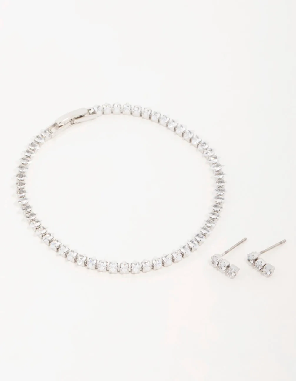Fashion Elegance Silver Diamante Marquise Earrings & Tennis Bracelet Set