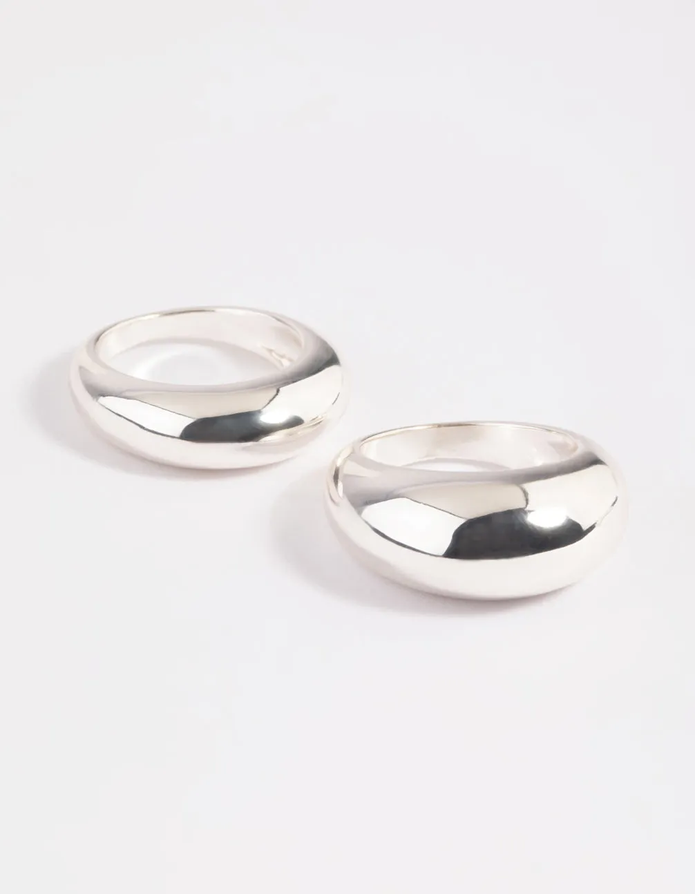 Shimmering Detail Precious Glow Silver Plated Small & Big Dome Ring Set