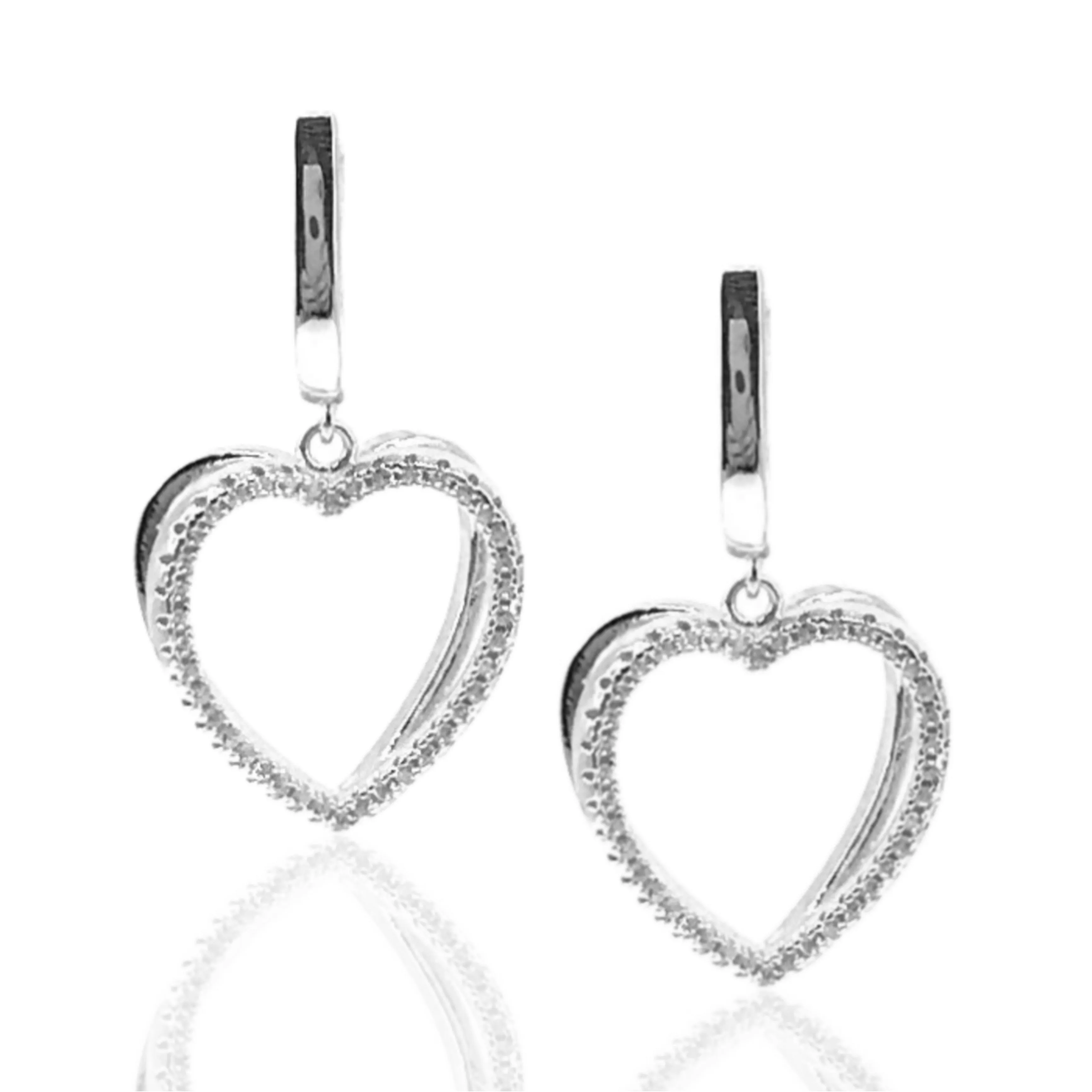 Secure Creation Durable Vibe Rhodium Plated Sterling Silver CZ Double Heart Earrings