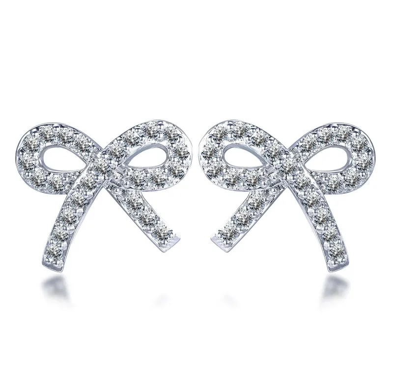 Sterling Silver Micropave Bow Stud Earrings simple appearance