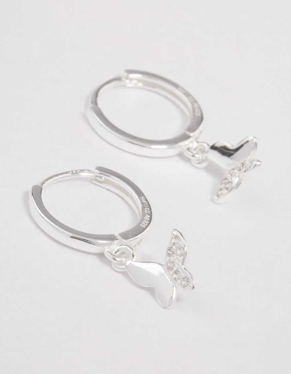 Cool Spark Sterling Silver Diamante Butterfly Huggie Earrings