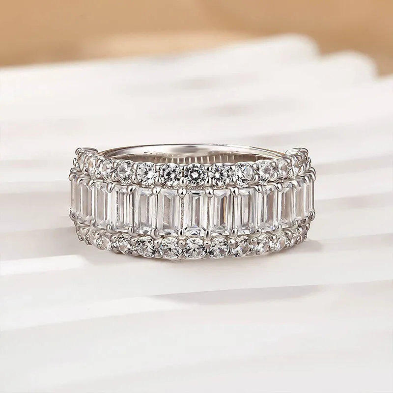 Luxurious Emerald Cut Wedding Band Travel Ring In Sterling Silver Relaxed Look