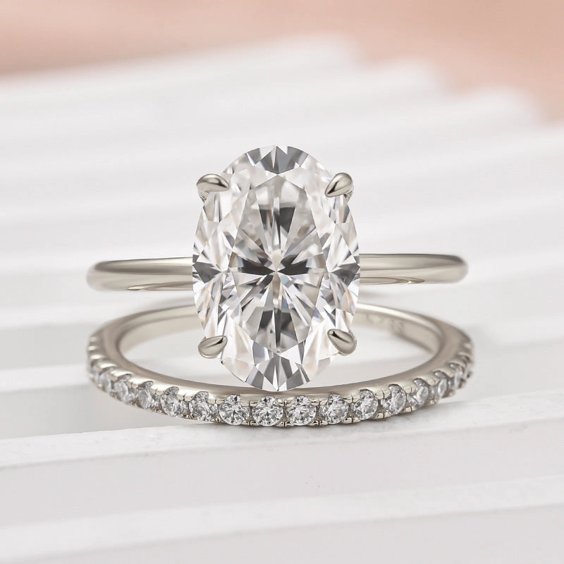 Elegant Gift Louily Moissanite 4.0 Ct Hidden Halo Solitaire Oval Cut Wedding Ring