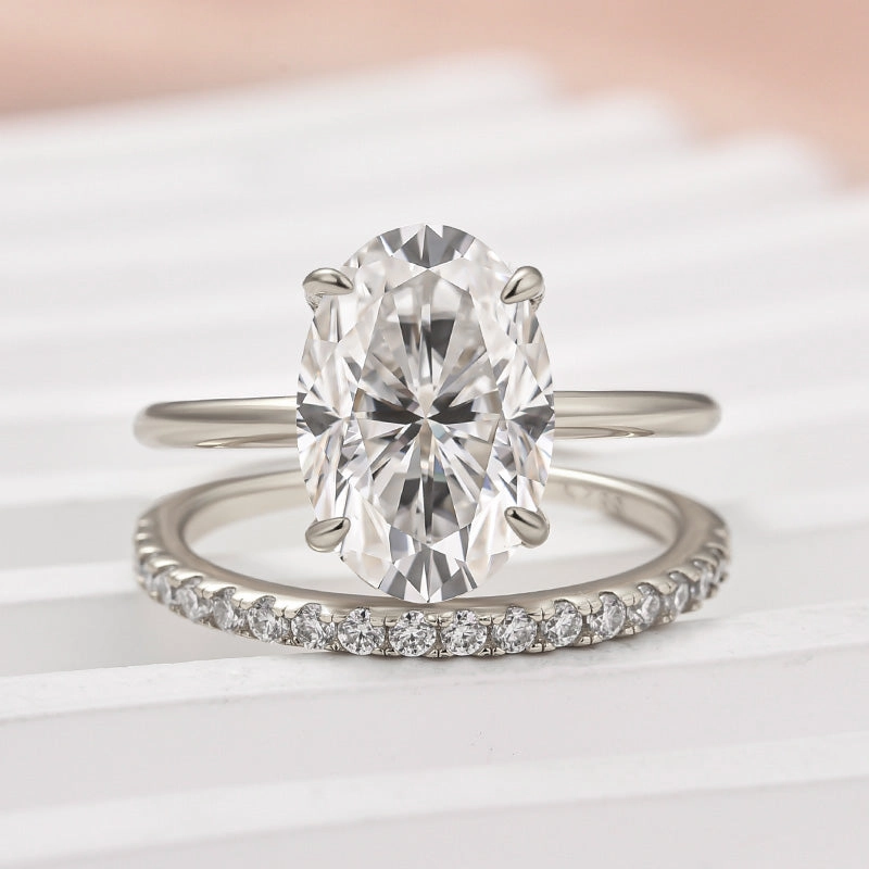 Louily Moissanite 4.0 Ct Hidden Halo Solitaire Oval Cut Wedding Ring Polished Charm