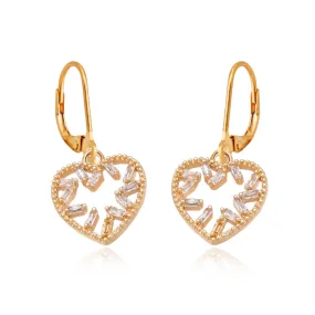 Radiant Ornament Surgical Steel Heart With Baguette CZ Earrings
