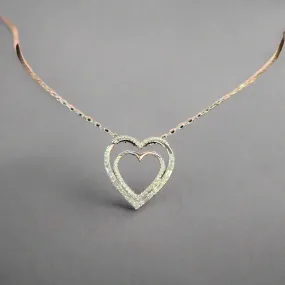 10k Gold Diamond Double Heart Necklace Concert Style