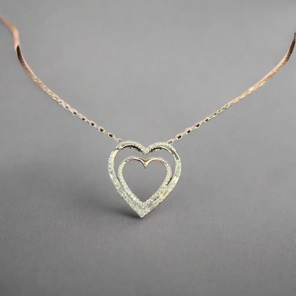 Wonderful Style 10k Gold Diamond Double Heart Necklace