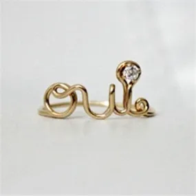 Evening Look Elegant Form SOLID 14K GOLD OUI RING WITH DIAMOND