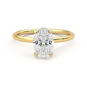 Gentle Contour Meaningful Ornament Solitaire Oval Cut Moissanite Engagement Ring with Hidden Anniversary Stone