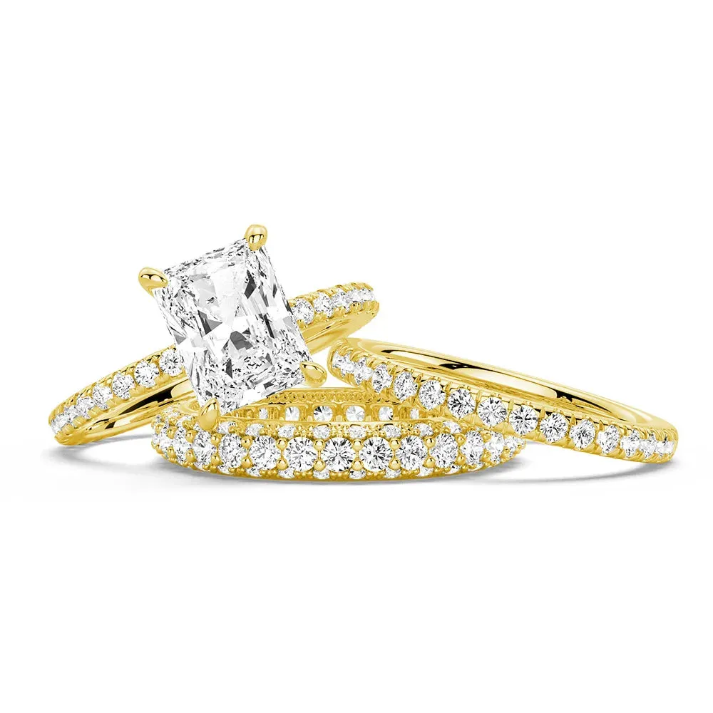 Meaningful Statement Solitaire Radiant Cut Moissanite Ring Set with Matching Stacking Band