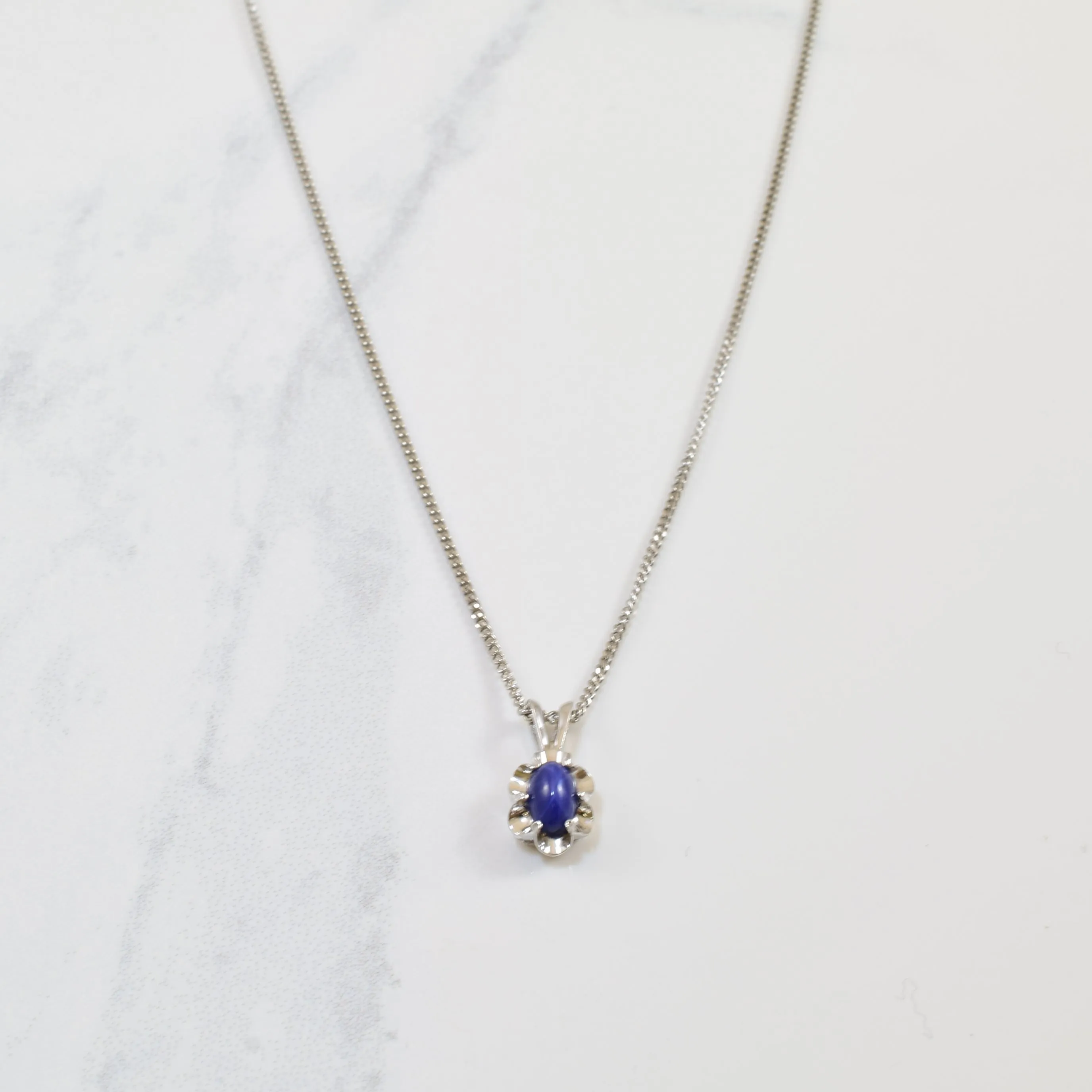 Casual Accent Solitaire Synthetic Star Sapphire Necklace | 0.70ct | 18" |