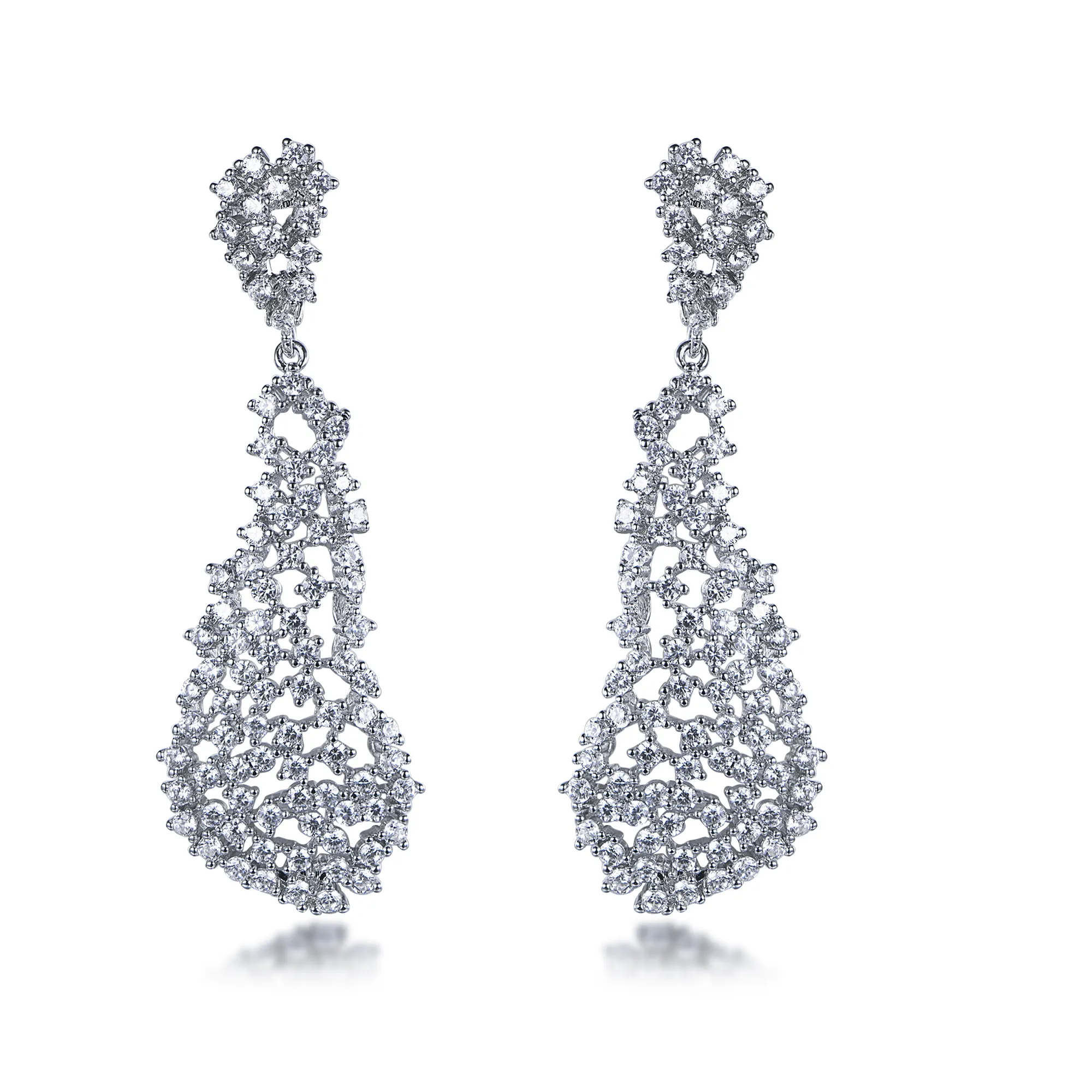 Sterling Silver Sprinkled Diamond Natural Shaped Earrings Refined Style Retro Decoration