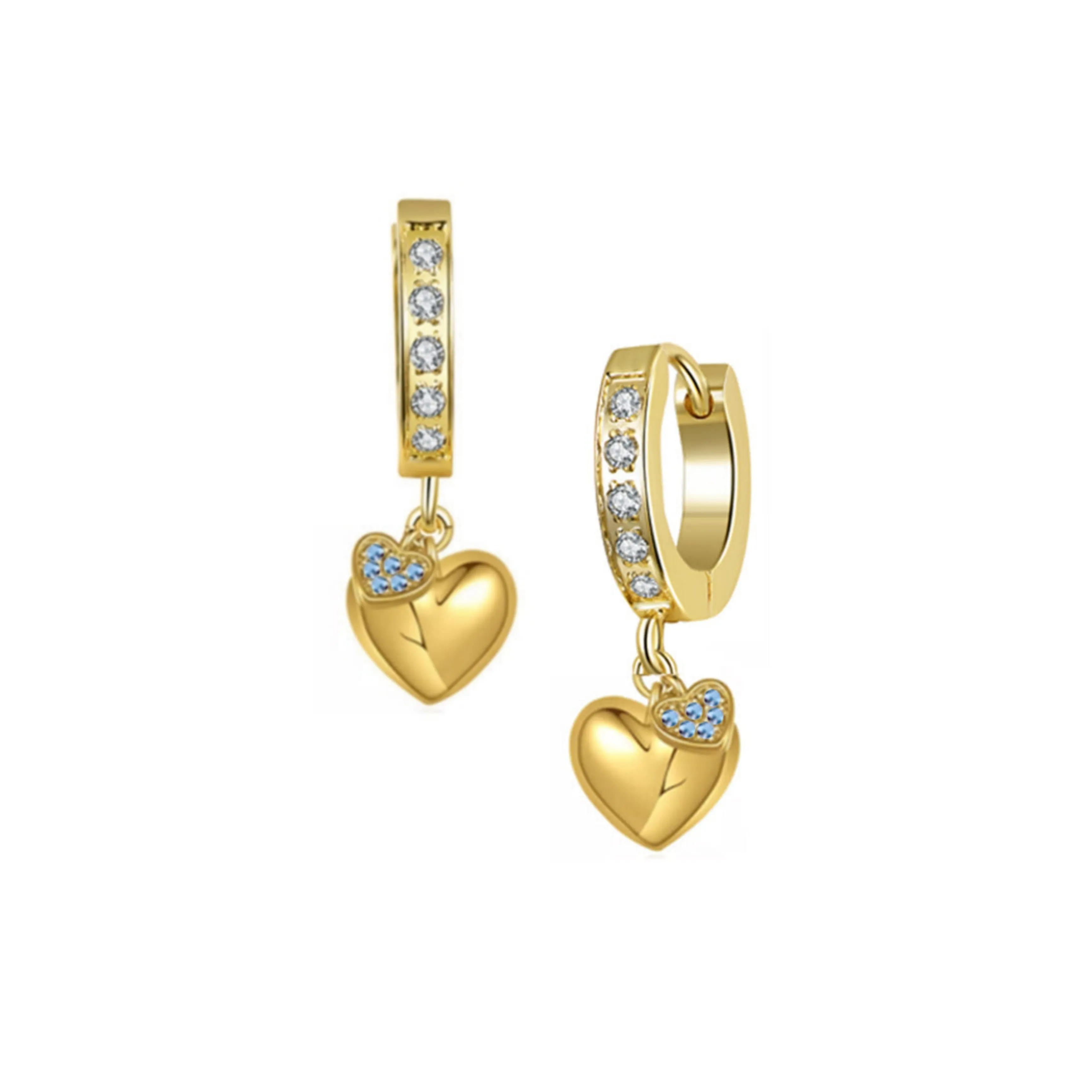 Sturdy Ornament Gold Plated Surgical Steel CZ Puffy and Small CZ Hearts Earrings