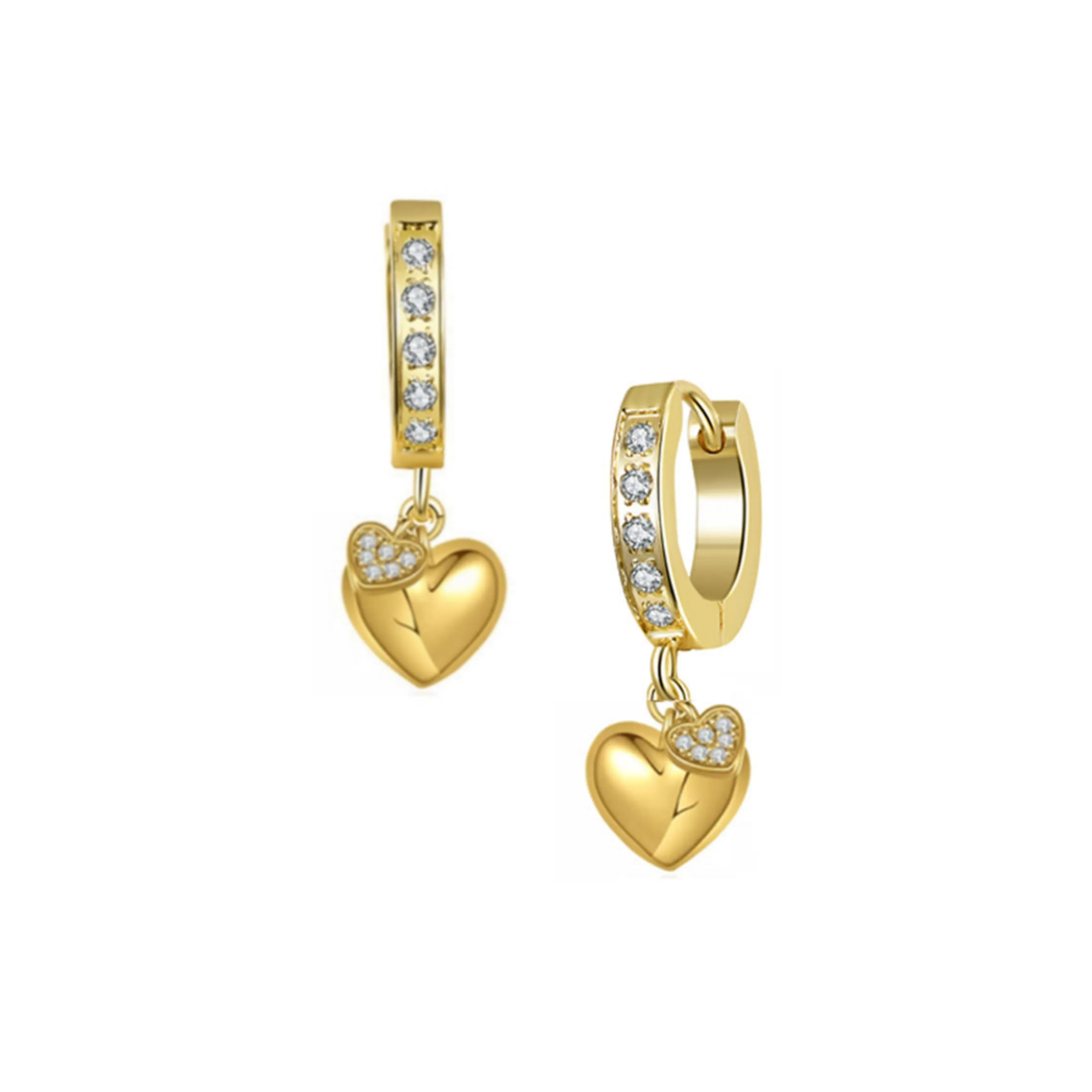 Futuristic item Delicate Embellishment Gold Plated Surgical Steel CZ Puffy and Small CZ Hearts Earrings