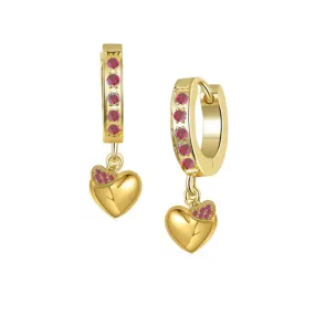 Gold Plated Surgical Steel CZ Puffy and Small CZ Hearts Earrings Shiny Essential