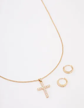 Gold Plated Diamante Cross Jewellery Set Custom Design Pieces Fashion Edit