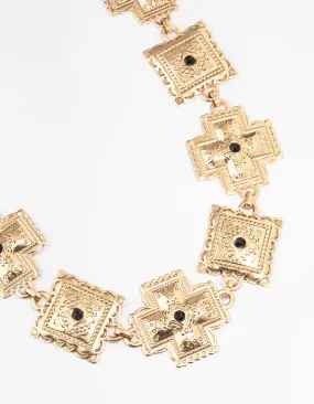 Gold Boho Square & Cross Belt Soft Tone Bold Accent