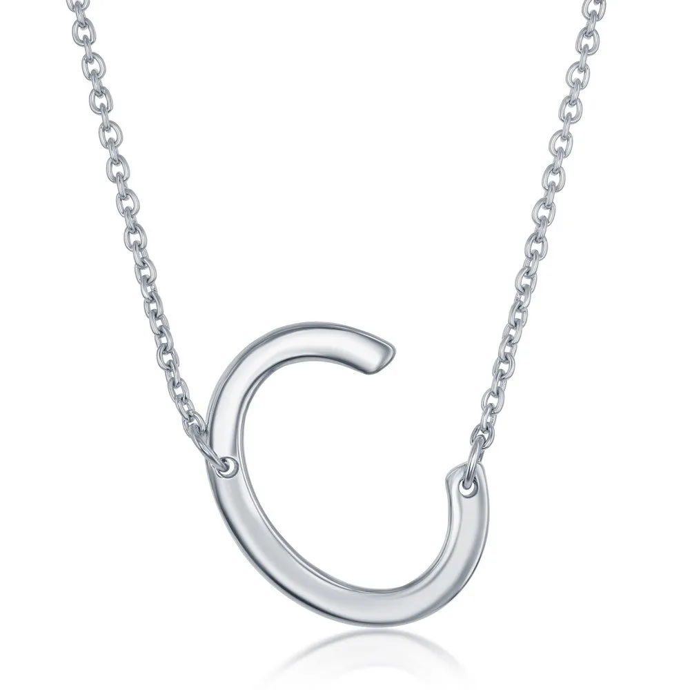 Sterling Silver Sideways 'C' Initial Necklace Chic Event