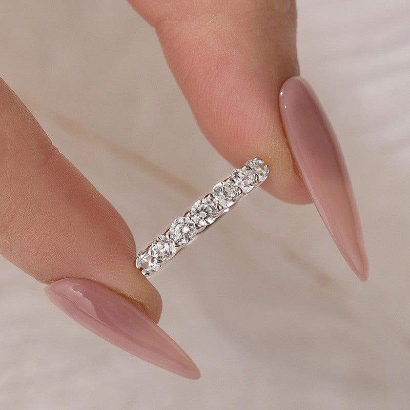 Flawless Touch Classic 0.7Ct Round Cut Half Wedding Band In Sterling Silver