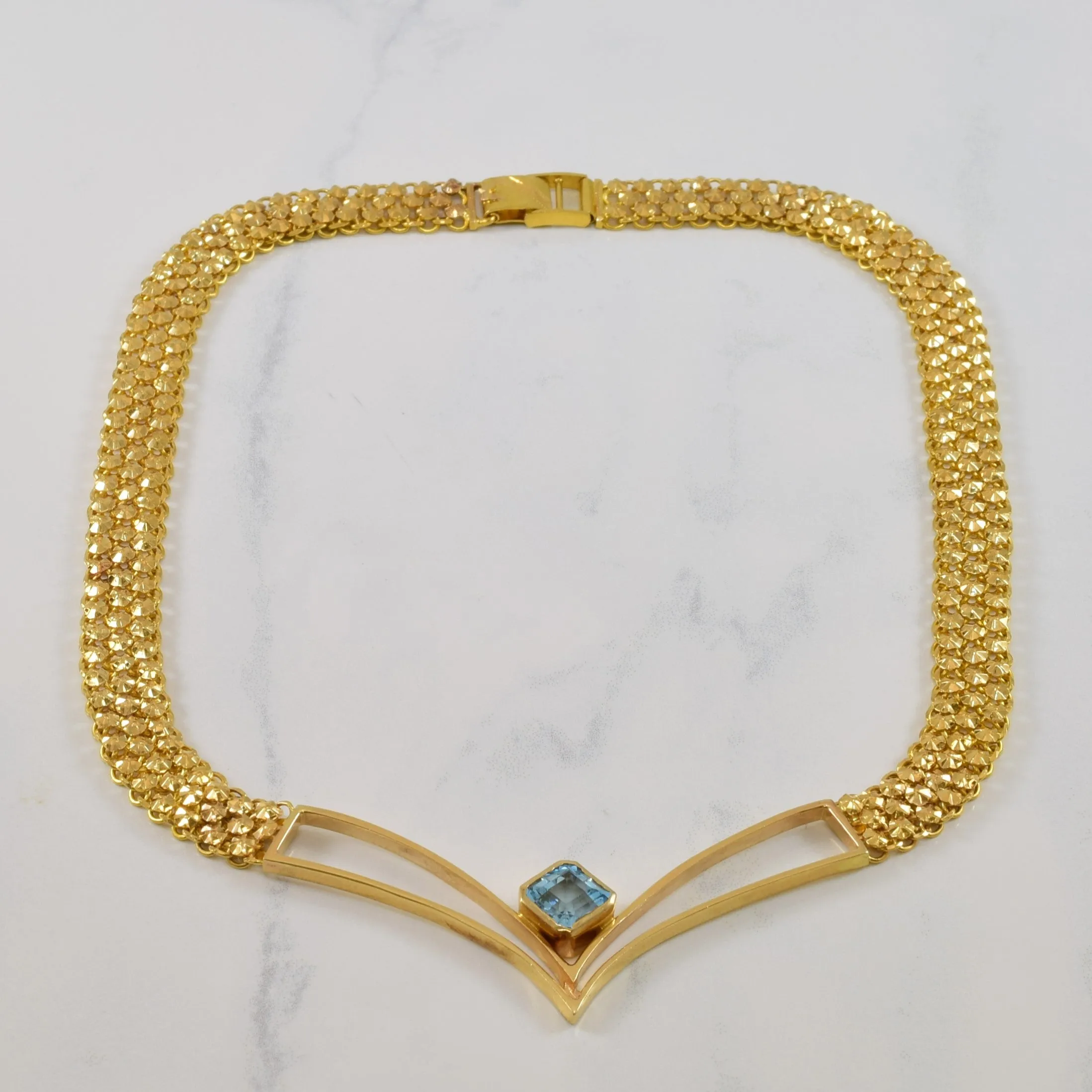 Chic Fit Blue Topaz Chevron Plate Necklace | 3.00ct | 17" |