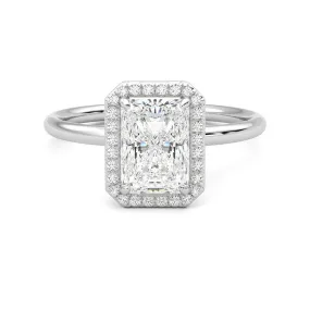 Artisan Gift Smart Look Radiant Cut Halo Moissanite Engagement Ring with Hidden Anniversary Stone Accent
