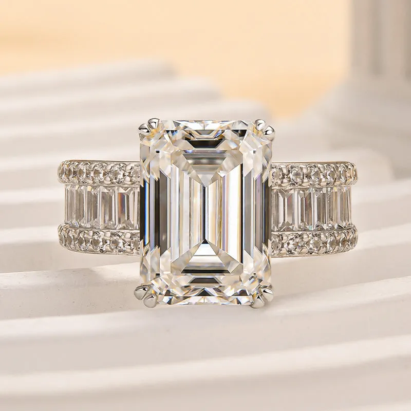 Louily Glittering Emerald Cut Engagement Ring Glamour Shine Timeless elegance
