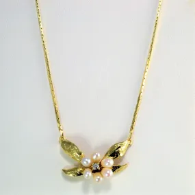 Timeless Edge Pearl & Diamond Floral Necklace | 0.03 ctw, 15''|