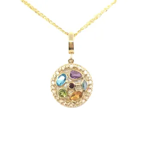 14K Gold Circle Pendant Necklace With Semiprecious Stones Classic Present Refined Detail