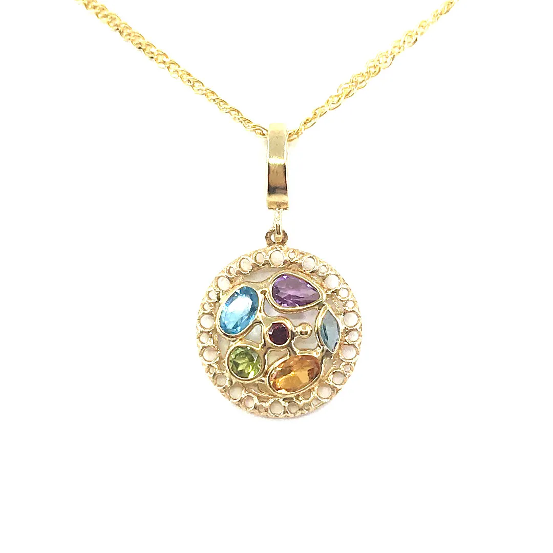 14K Gold Circle Pendant Necklace With Semiprecious Stones Classic Present Refined Detail
