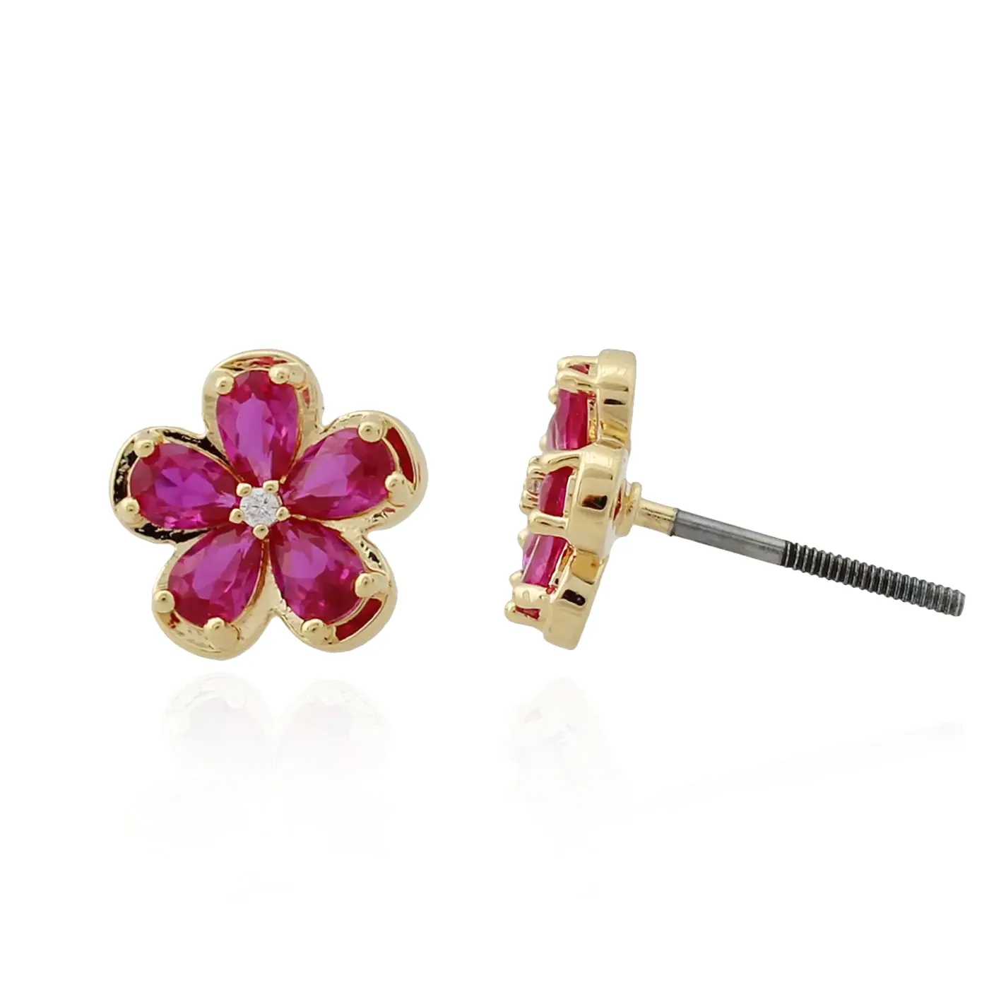 Ornate Piece Safe Decor Gold Plated Surgical Steel Mini Flower Stud Screwback Earring
