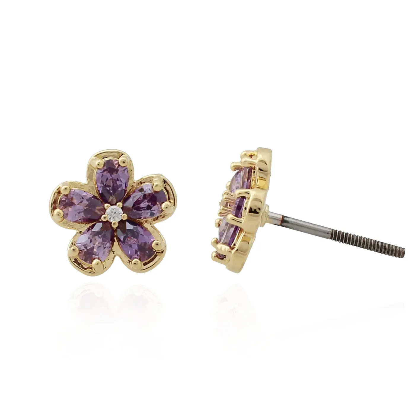 Gold Plated Surgical Steel Mini Flower Stud Screwback Earring Retro Jewelry